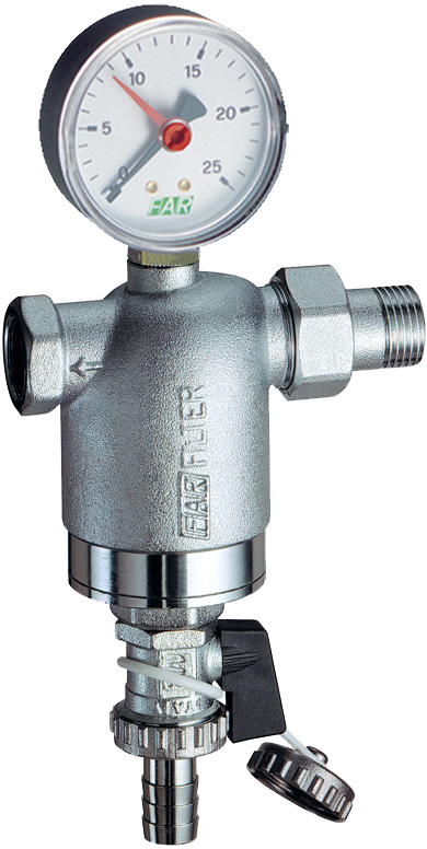 Фильтр 1/2" НР-BР, с манометром, 300мкм, Max: 95 °C, 25 бар