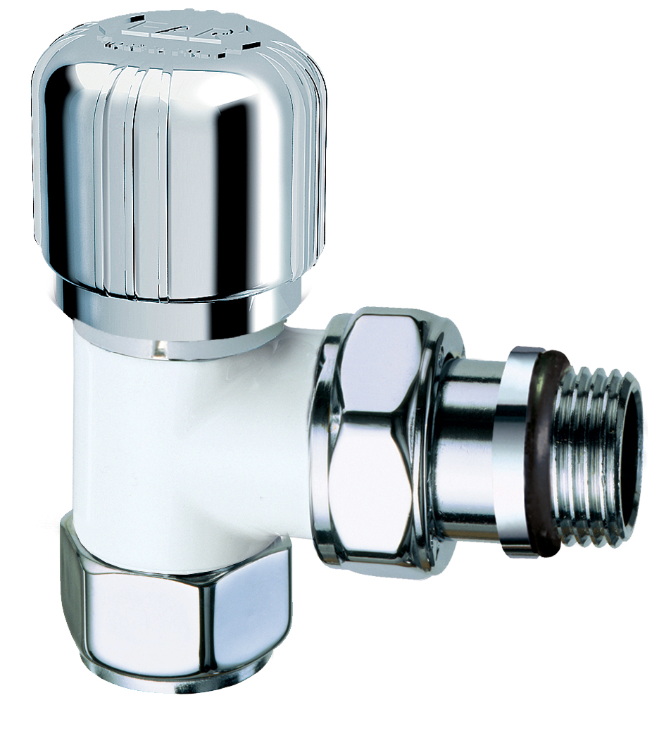 Вентиль термостат. угловой LadyFAR, серебро/бел.эмаль, М24х19, 1/2" EPDM