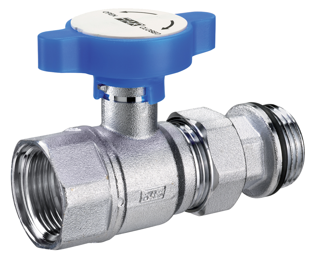 Кран шар. под термометр, хром., 1"(ВР-американка с EPDM), син.ручка