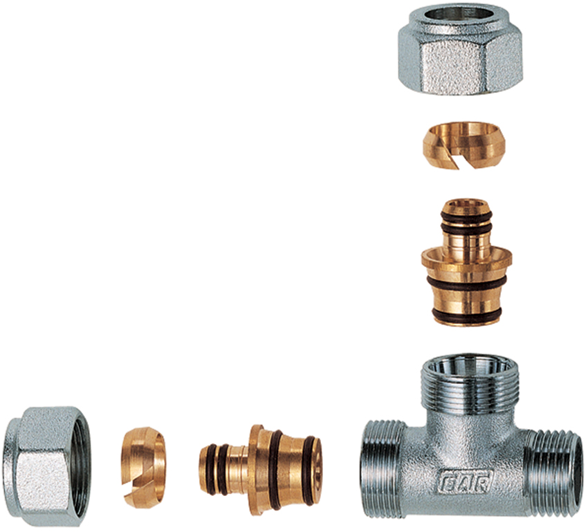 Тройник 1/2"(НР)  с 2 концовками для м/п труб 16Х2