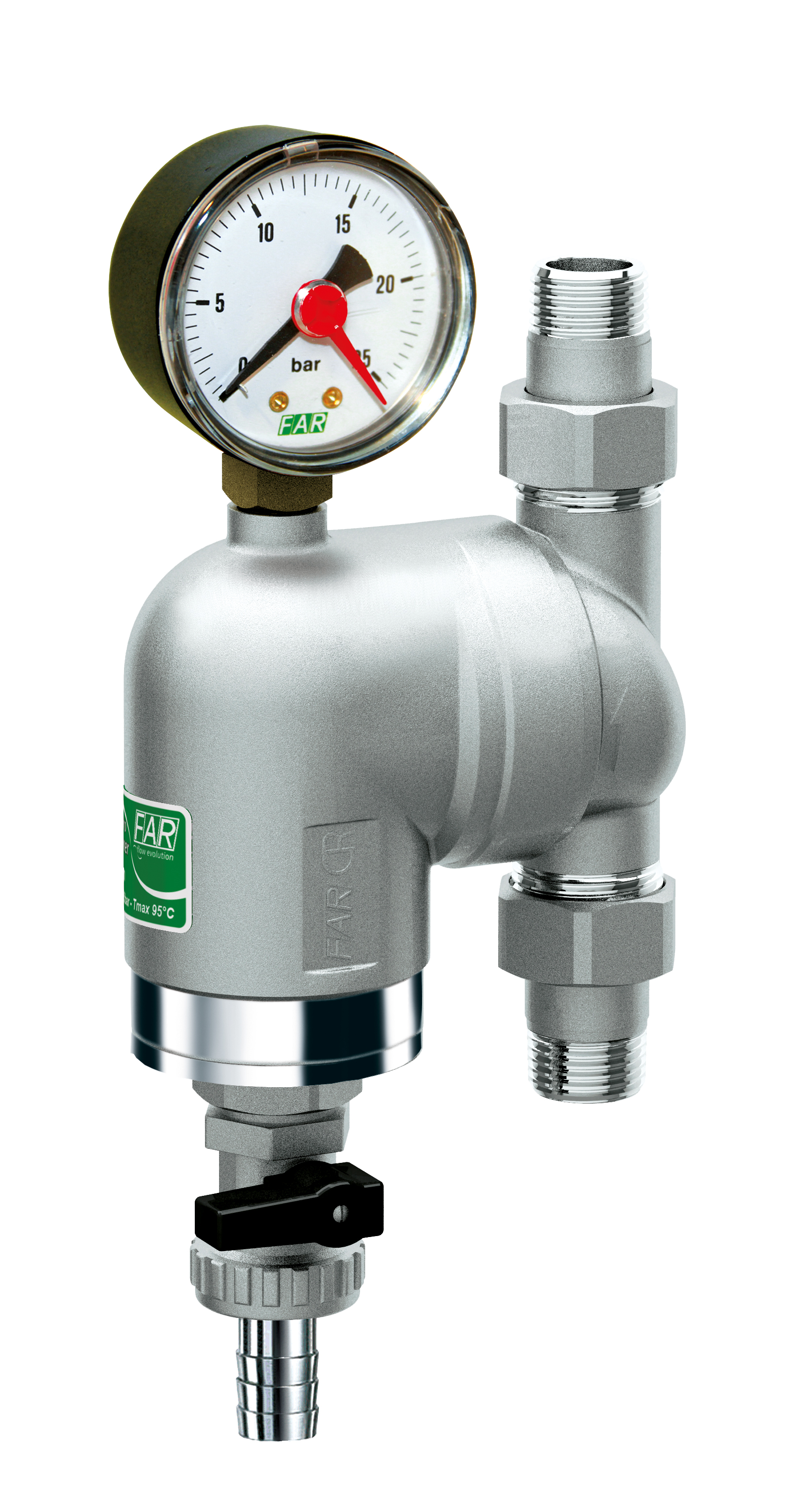 Фильтр 300мкм, с манометром,  Max: 95 °C, 25 бар. Поворотное соединение 3/4" НР