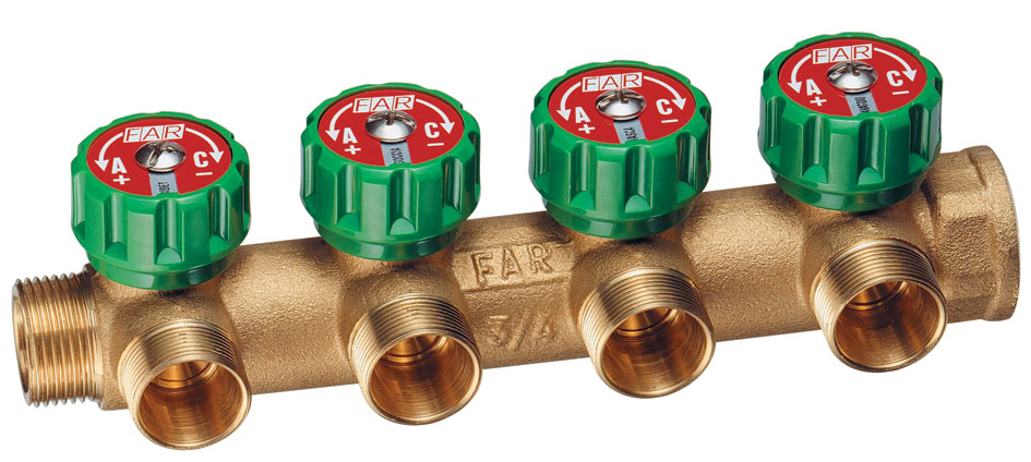 Регулируемый коллектор 1" (НР-ВР) с 4 отв. М24х19, DZR-латунь