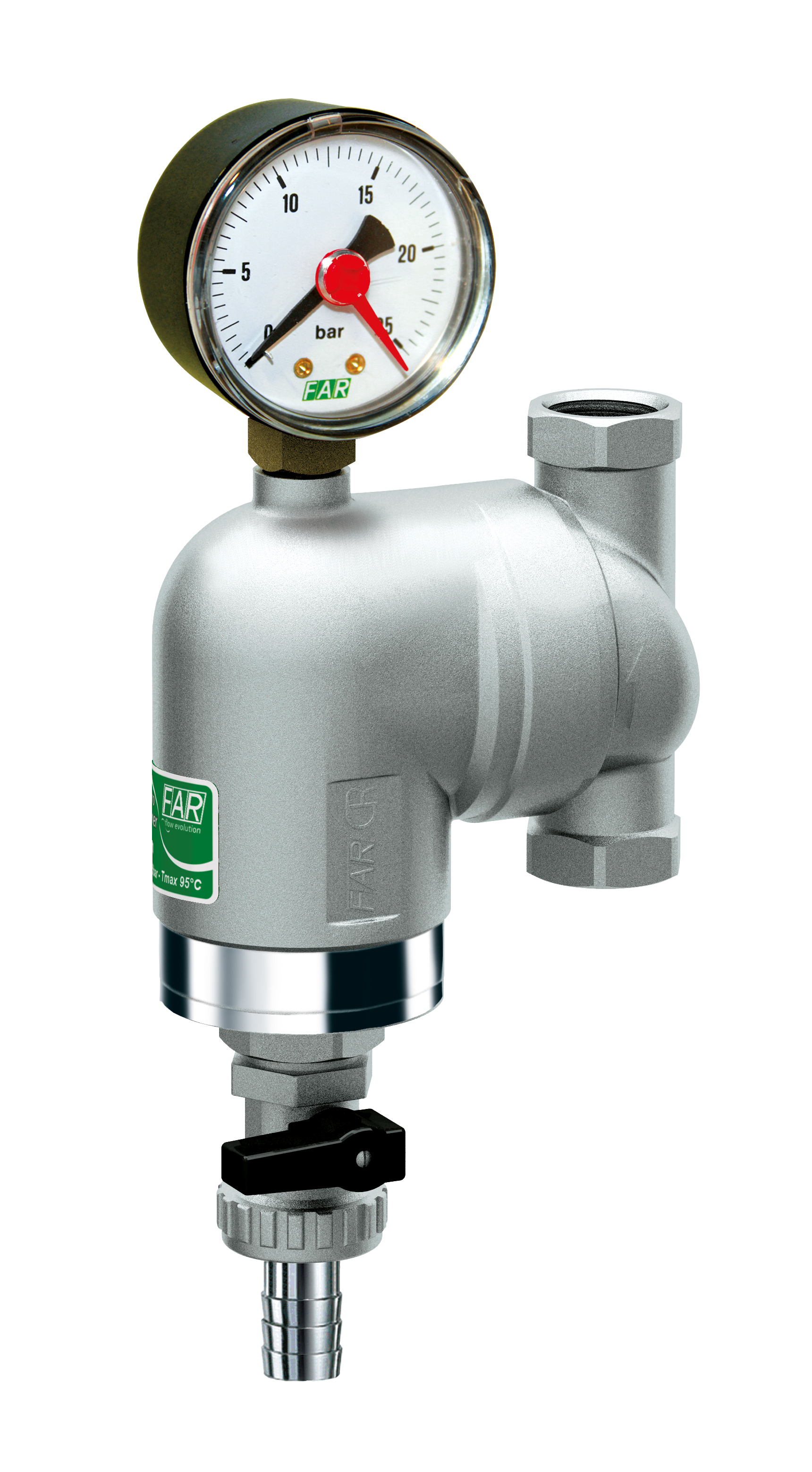 Фильтр 300мкм, с манометром,  Max: 95 °C, 25 бар. Поворотное соединение 1/2" ВР