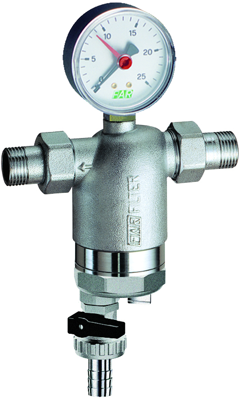 Фильтр 300мкм, с магн.встав., с манометром,  Max: 95 °C, 25 бар,  3/4" НР