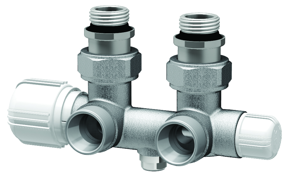 Н-обр. узел с термо.и зап.клапанами, угл., М24х19 - 1/2"НР