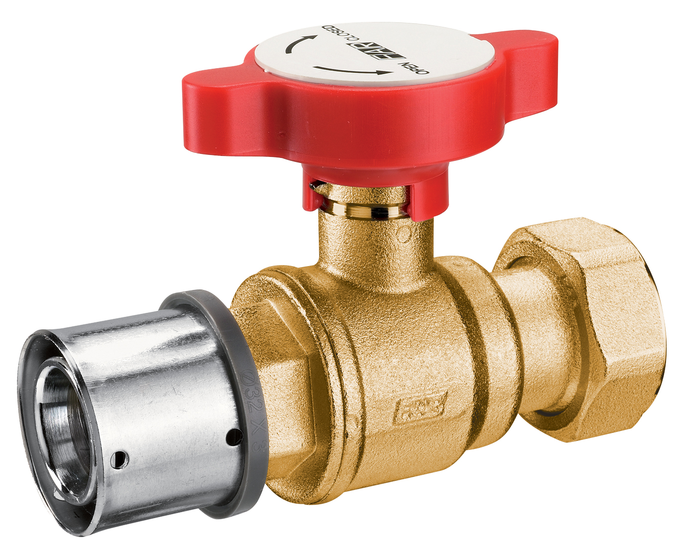 Кран шар. под термометр, латун.,1"(накид.гайка)-Ø32X3 PRESSF., син.ручка