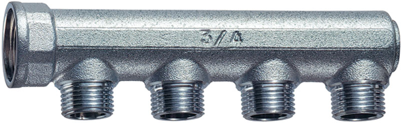 Коллектор концевой 1"ВР с 4 отвод. 1/2"НР, межосев.36мм