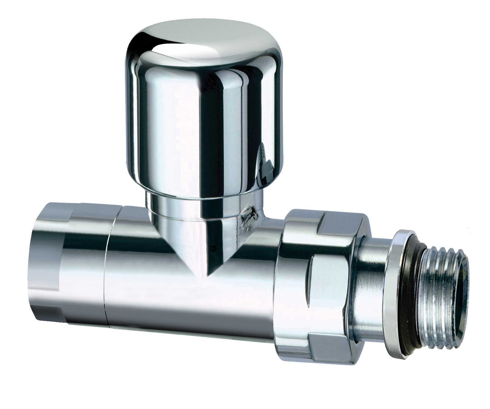 Вентиль термостат.прям. 1/2", гайка М24х19, сереб.глянц.