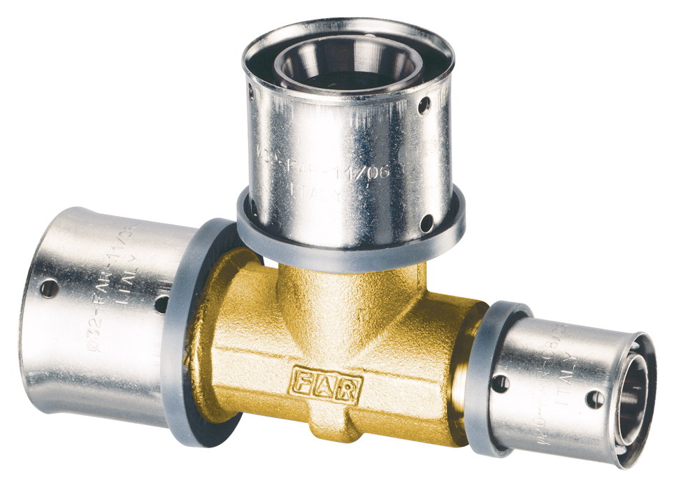 PRESSFAR - Ø 32X3 - 32X3 - 20X2 TEE FITTING, BRASS VERSION