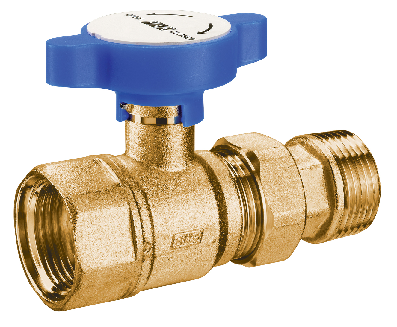 Кран шар.с американкой, латунный, 1", синяя ручка