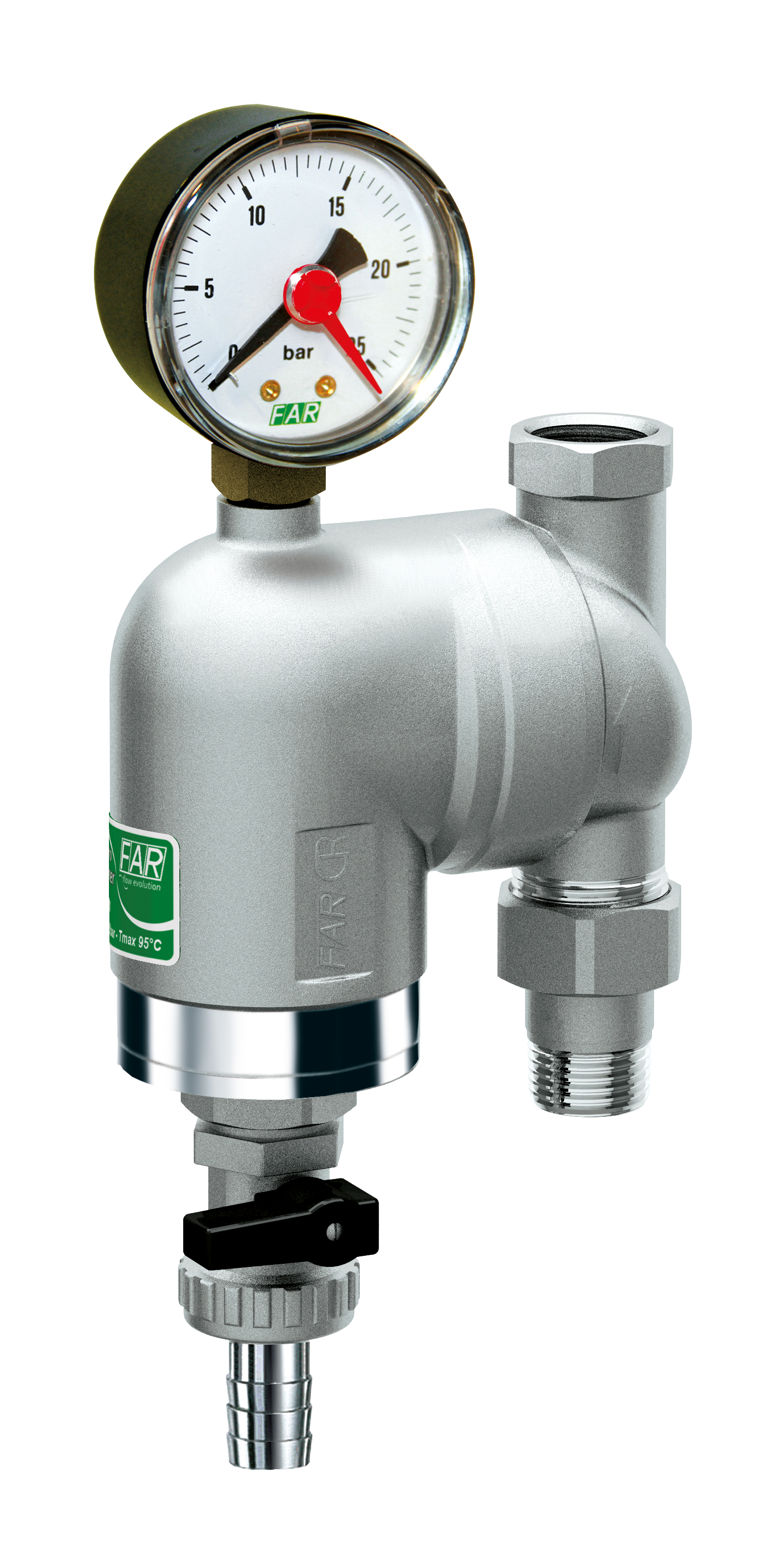 Фильтр 100мкм, с манометром,  Max: 95 °C, 25 бар. Поворотное соединение 1/2" ВР-НР