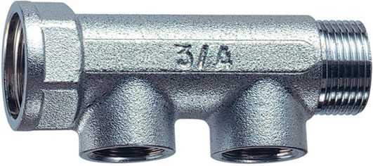 Коллектор 3/4" ВР-НР с 2 отводами 1/2" ВР (межосевое 36 мм)