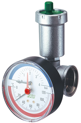 Хром. узел 1 1/4" с авт.воздухоотвод., термоманометром и заглушкой