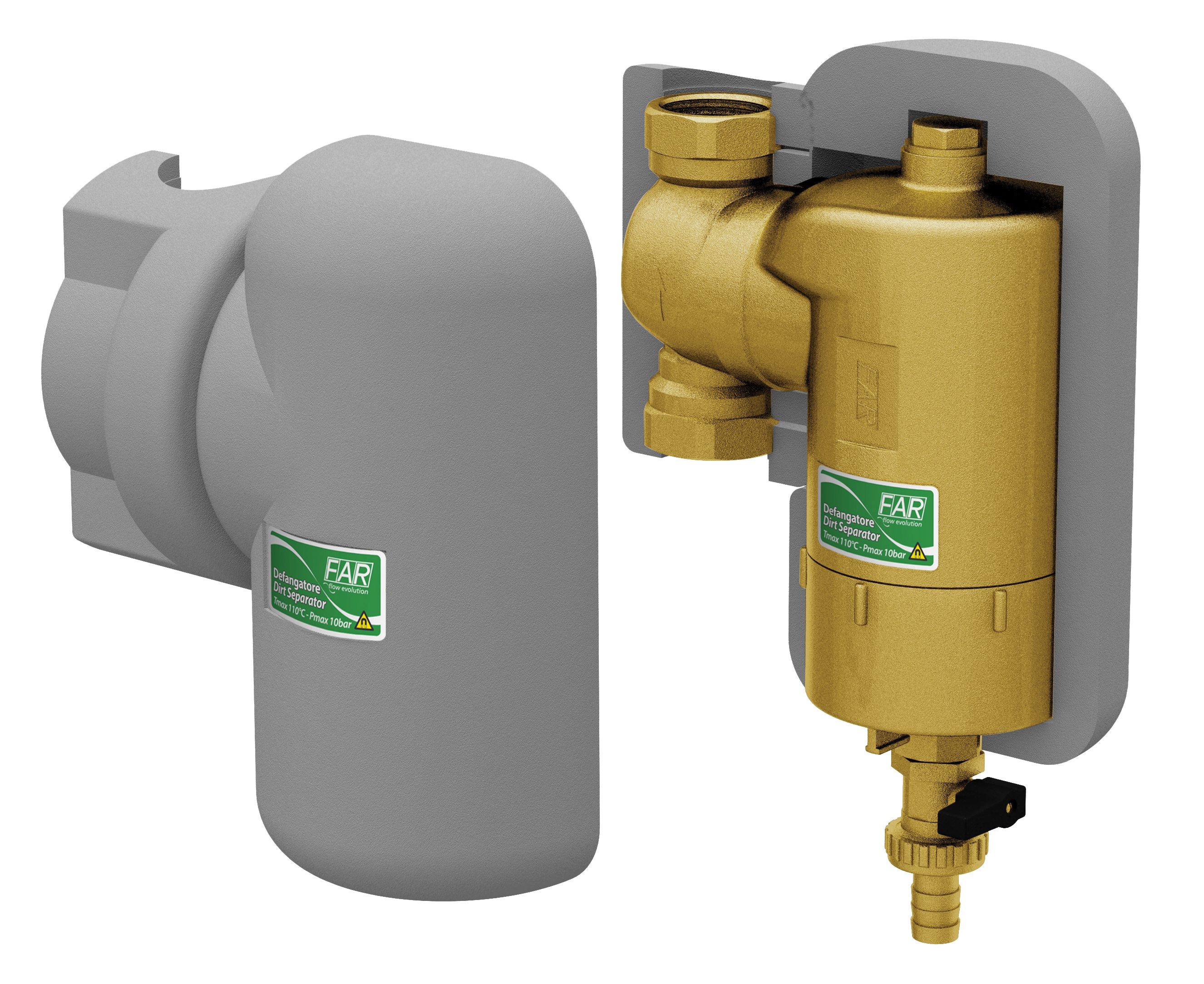 Сепаратор шлама (дешламатор) в теплоизол,  с магнит., поворотн.соедин.3/4"(ВВ)