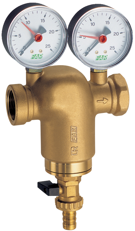 Фильтр латун., 1 1/2" ВР-ВР, с манометр., 300мкм, Max: 95 °C, 25 бар