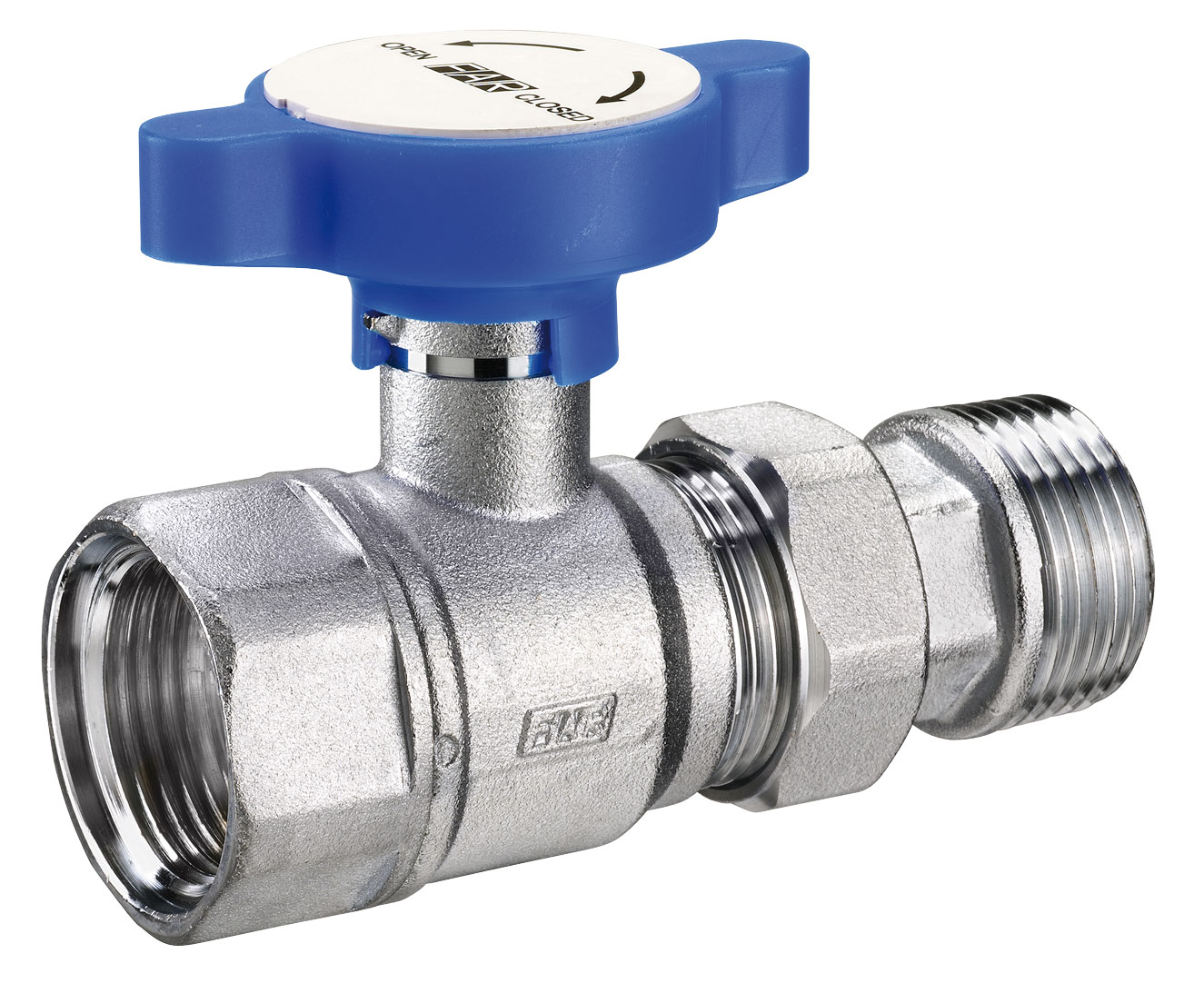 Кран шар.с американкой, хром., 1", синяя ручка