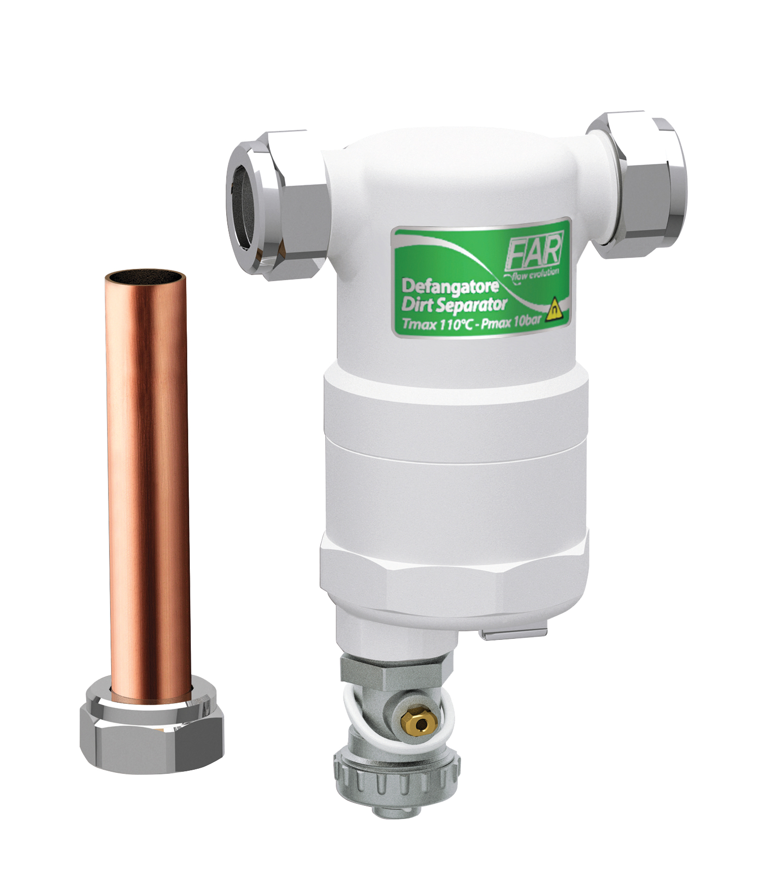 Сепаратор шлама (дешламатор) COMPACTFAR белый корпус, с магн., в комплекте - 2шт.медн.труб.Ду=18мм 100мм, 2шт - га