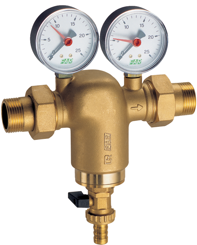 Фильтр латун., 1 1/4" американка, с манометром, 300мкм, Max: 95 °C, 25 бар