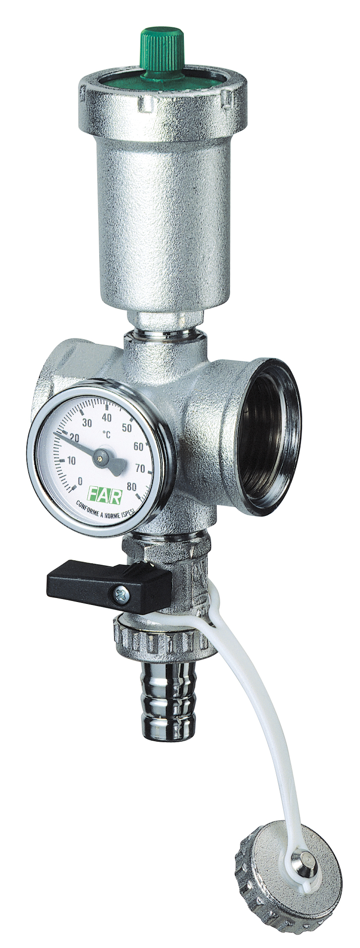 Хром. узел 3/4"ВР: ручн. воздухоотвод., термометр и сливн.кран