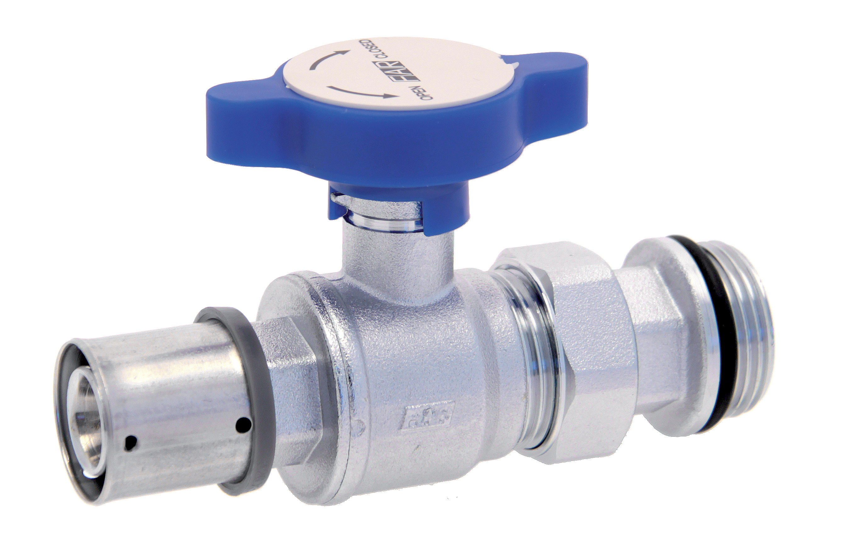 Кран шар. под термометр,  1" (американка с EPDM-Ø 32X3 PRESSFAR), хром., красн.ручка