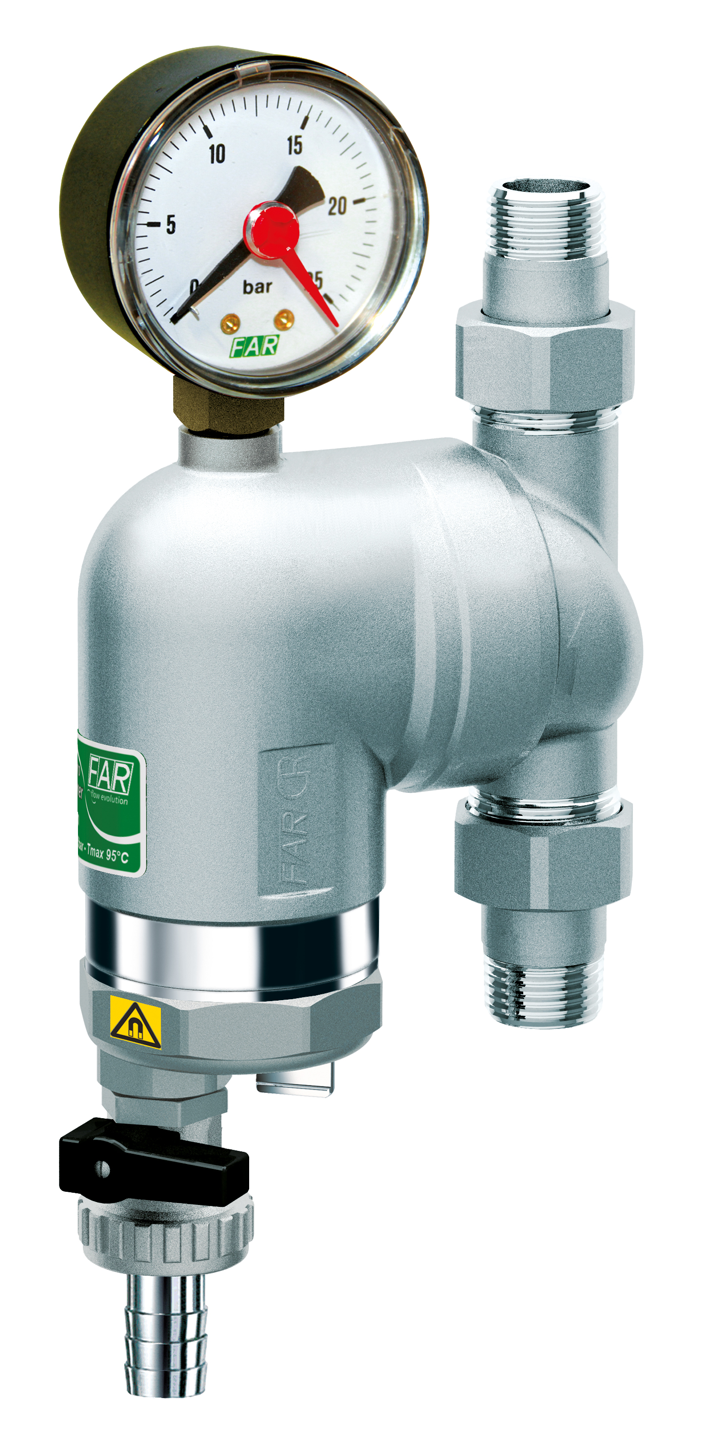 Фильтр 100мкм, с магн.встав., с манометром,  Max: 95 °C, 25 бар, поворот.соед. 1/2" НР