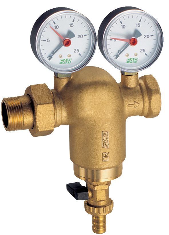 Фильтр 1 1/2" латун.,ВР-американка, с манометр.,300мкм, Max: 95 °C, 25 бар