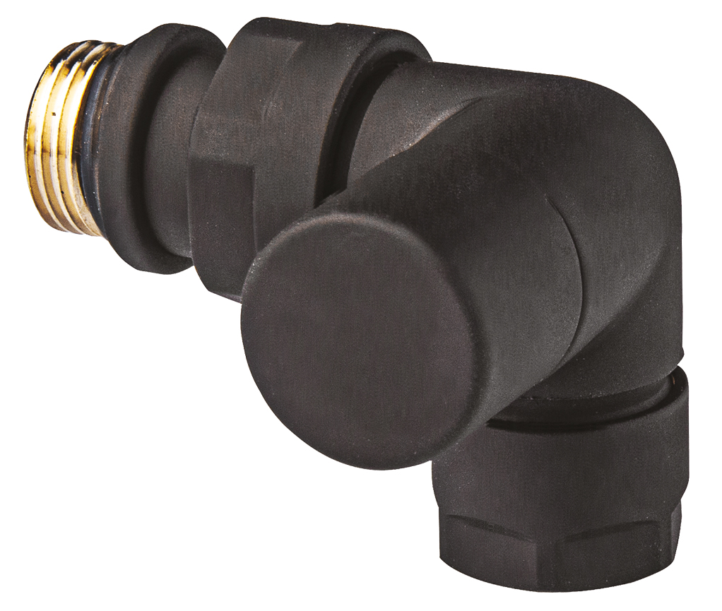 Вентиль запорн.трехосев.правостор. 1/2" гайка М24х19, черн. матов.