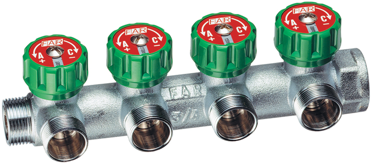 Регулируемый коллектор 3/4" с 4 отв. М24х19