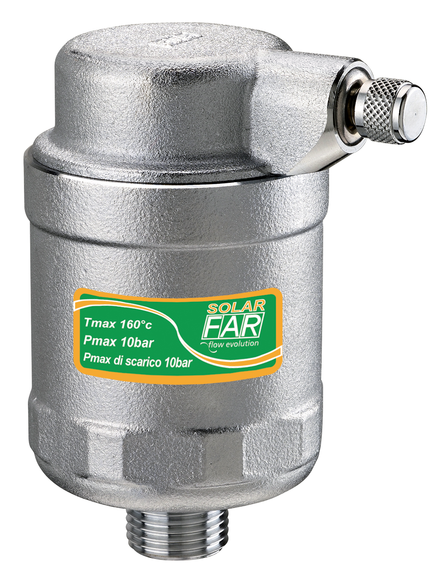 Воздухоотводчик SolarFAR автом. прям. 160град,  с бок. выпуском 1/2"НР хром.