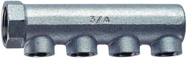 Коллектор концевой 1"ВР с 4 отвод. 1/2"ВР, межосев.36мм