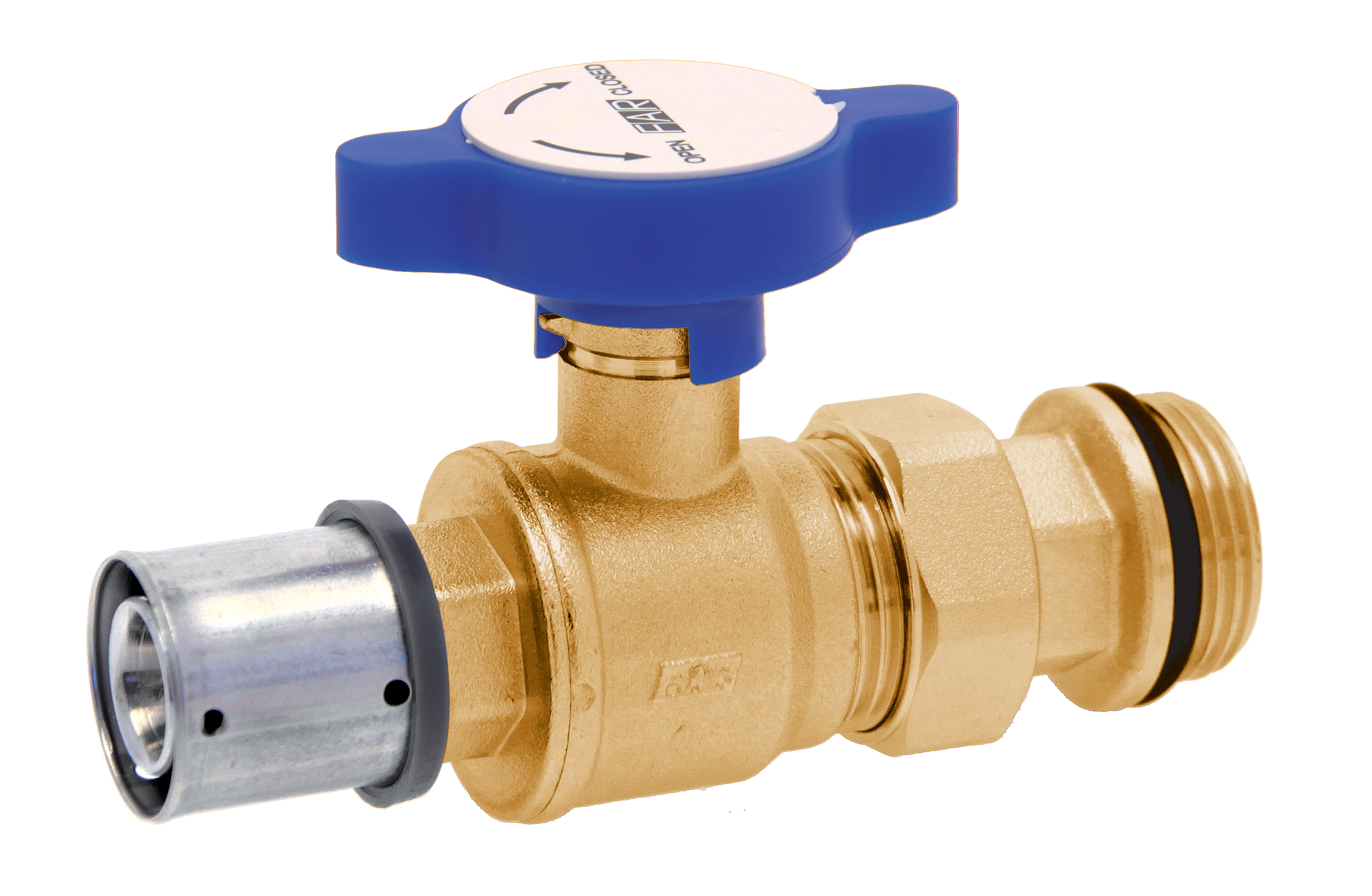 Кран шар. под термометр,  1" (американка с EPDM-Ø 32X3 PRESSFAR), латун., син.ручка