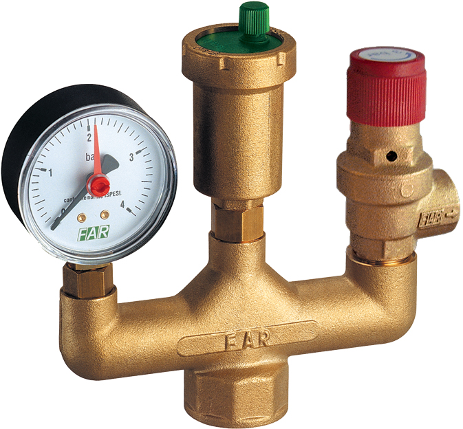 Группа безопасности котла 1" ВР: манометр, пред. клапан, авт.воздухоотводчик