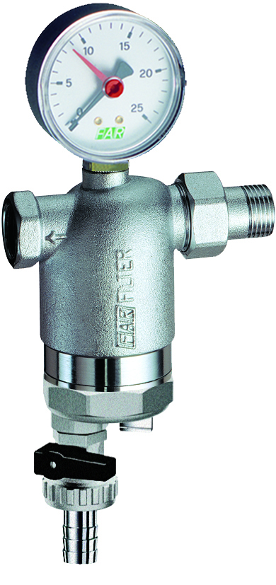 Фильтр 300мкм, с магн.встав., с манометром,  Max: 95 °C, 25 бар,  1" ВР-НР