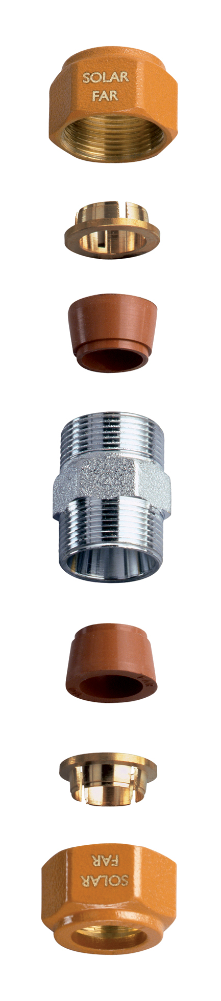 Переходник с двумя концовками д/стальн. и медн.труб Ø 22, SOLARFAR
