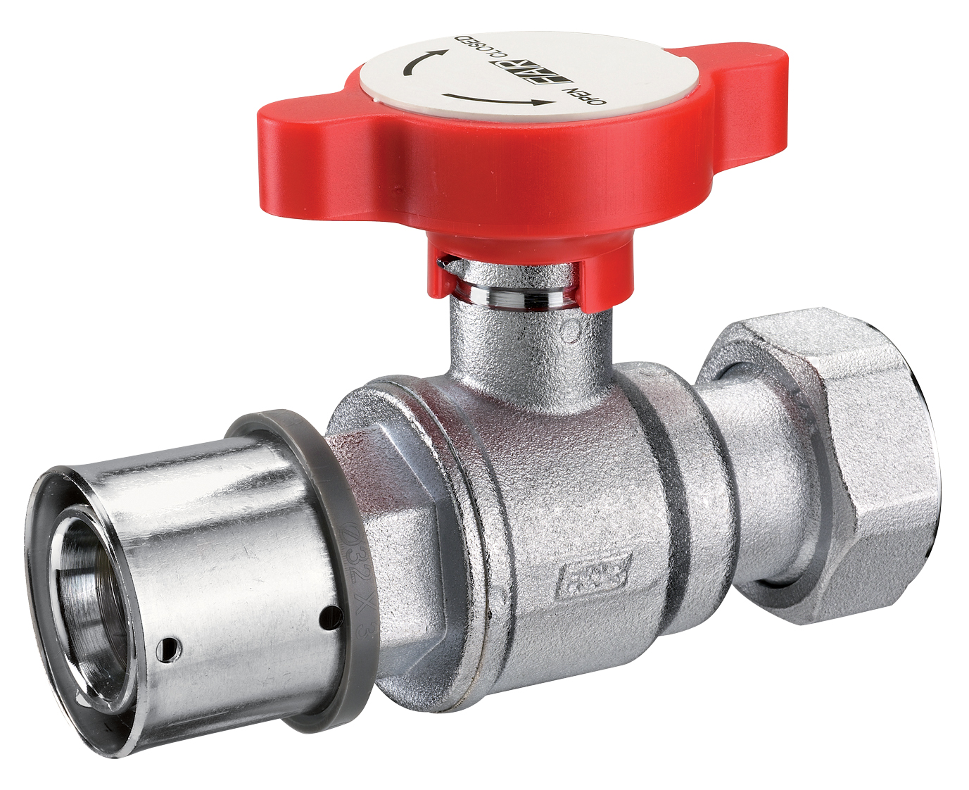 Кран шар. под термометр, хром.,1"(накидн.гайка-Ø32X3 PRESSF., син.ручка