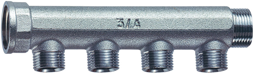 Коллектор 1" (ВР-НР) с 4 отв. 1/2" НР (межосев. 36 мм), EU