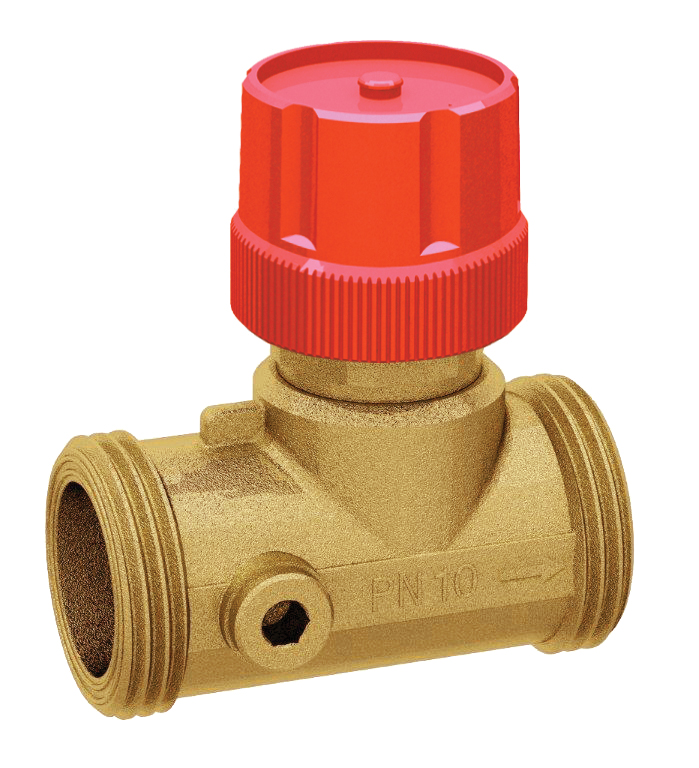 Термоклапан с бок.заглушкой под зонд, красн.ручка, 3/4”(НР)