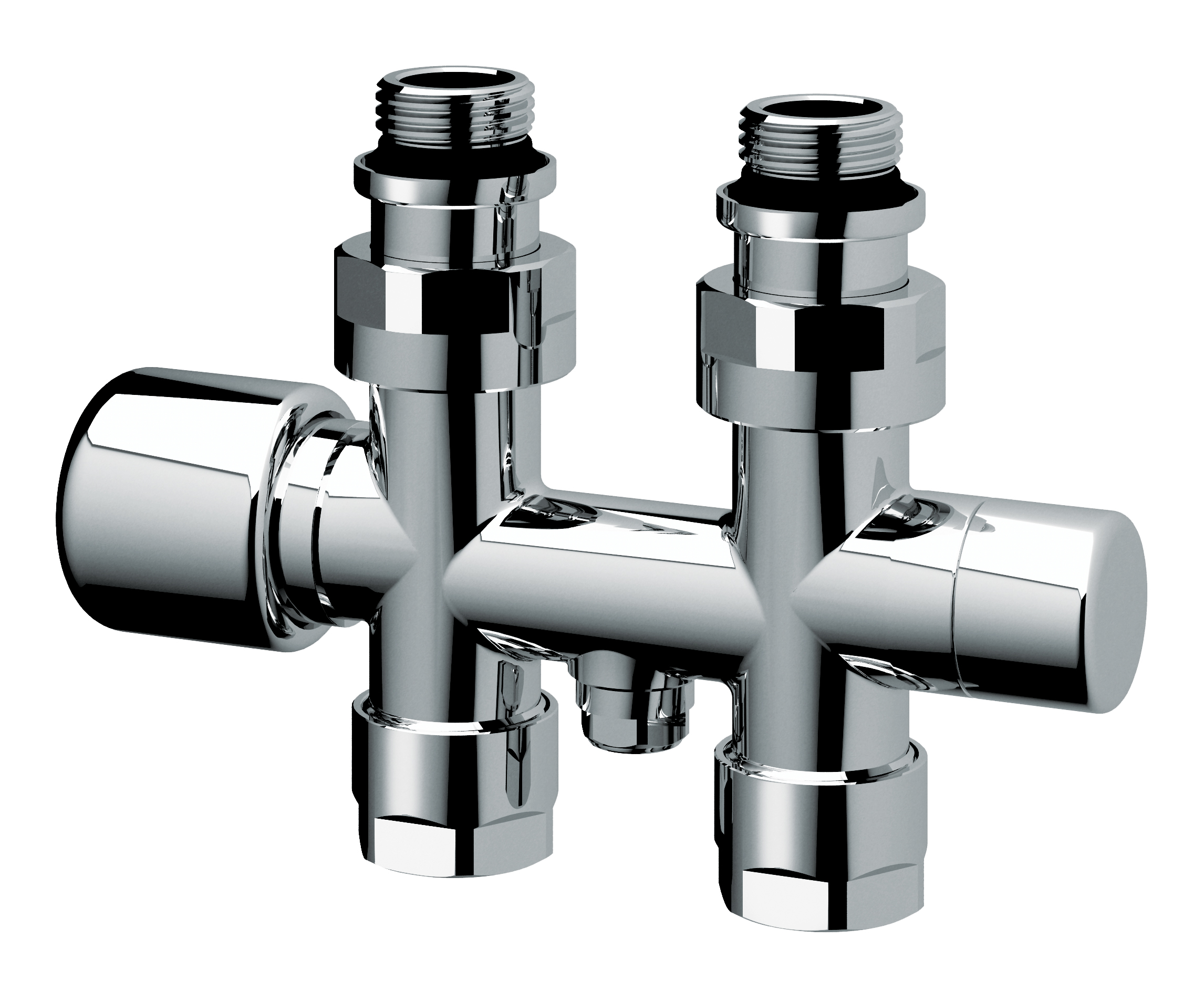 Н-обр. сереб. узел с термо.и зап.клапанами, прям., М24х19 - 1/2"НР