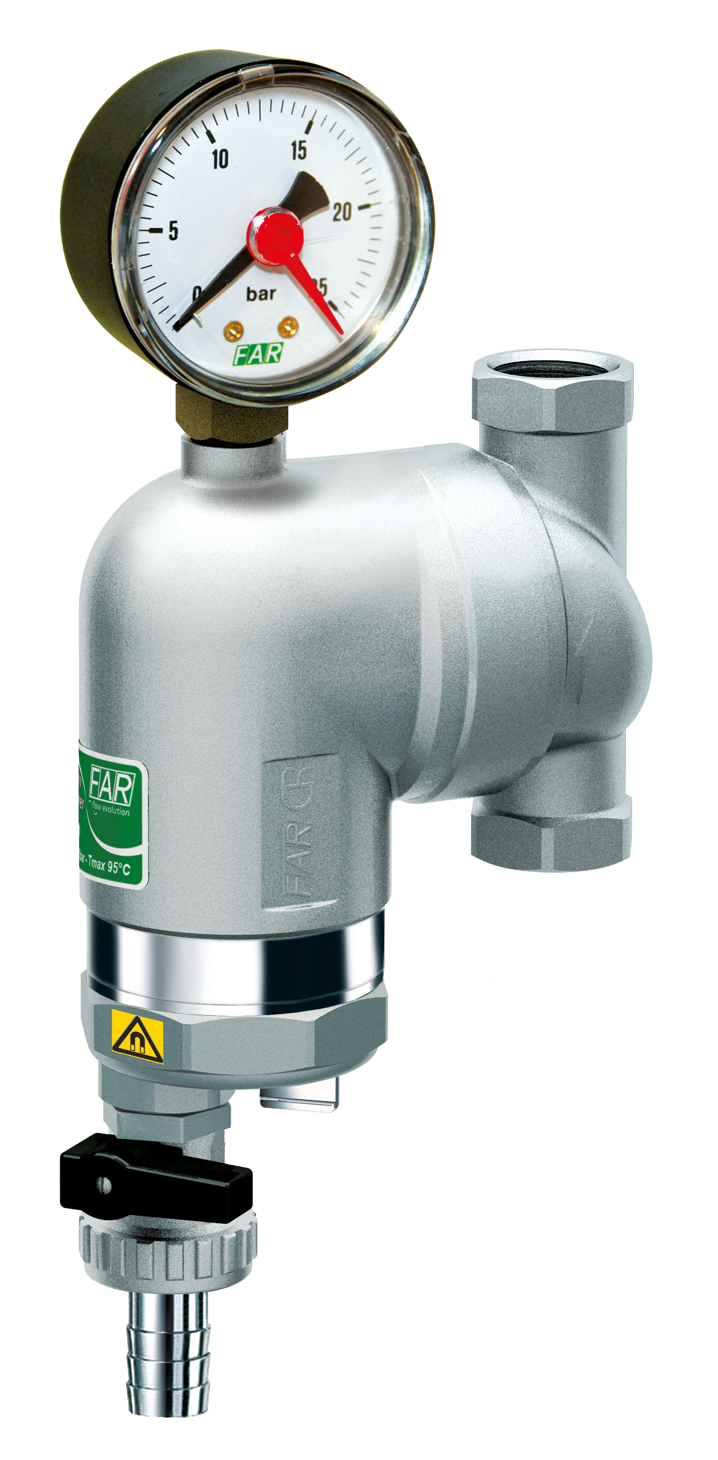 Фильтр 100мкм, с магн.встав., с манометром,  Max: 95 °C, 25 бар, поворот.соед. 1/2" ВР