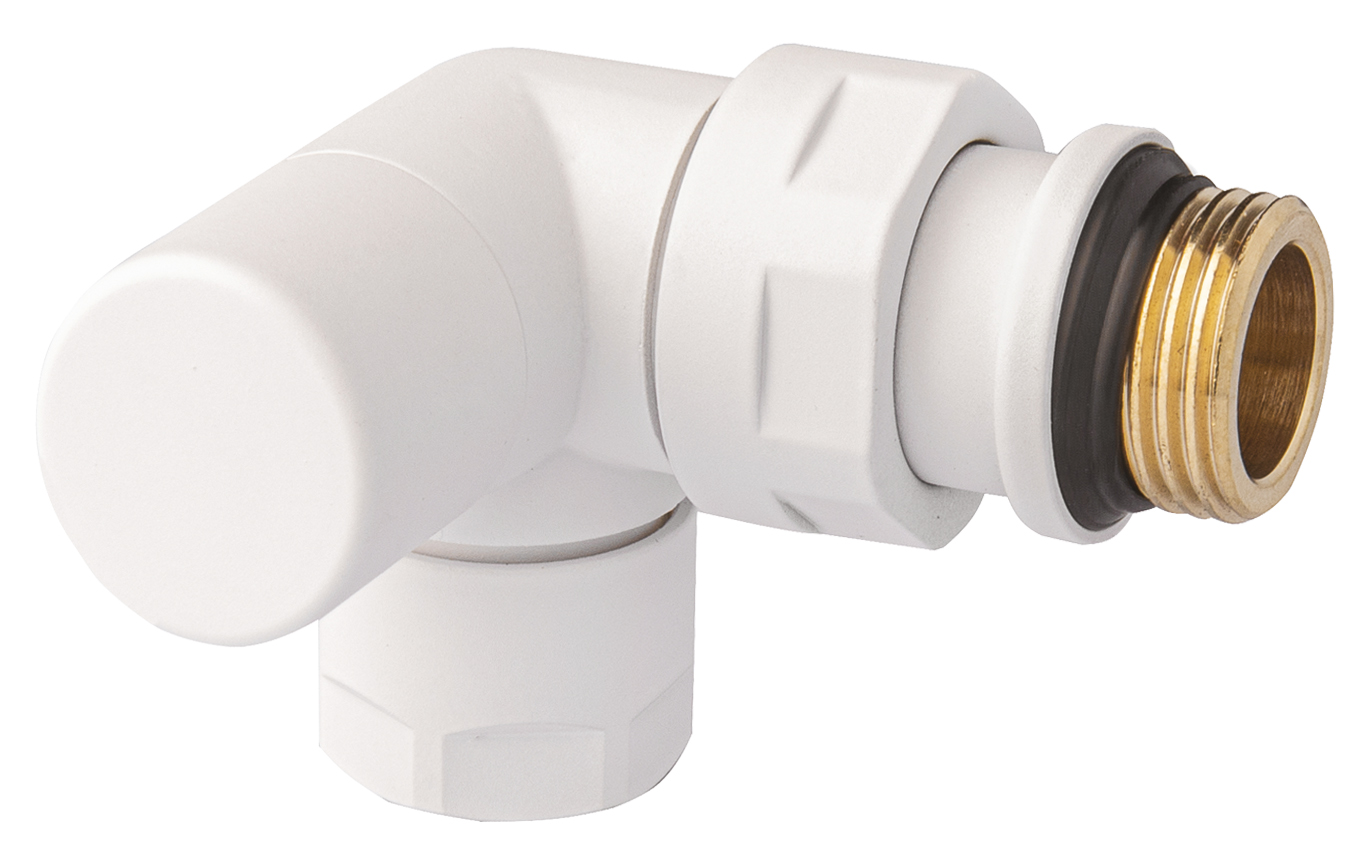 Вентиль запорн.трехосев.левостор. 1/2" гайка М24х19, бел. матов.