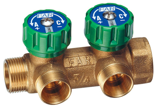 Рег. коллектор 1 (ВР-НР) с 2 отв. (м.р.) б.г., латунь