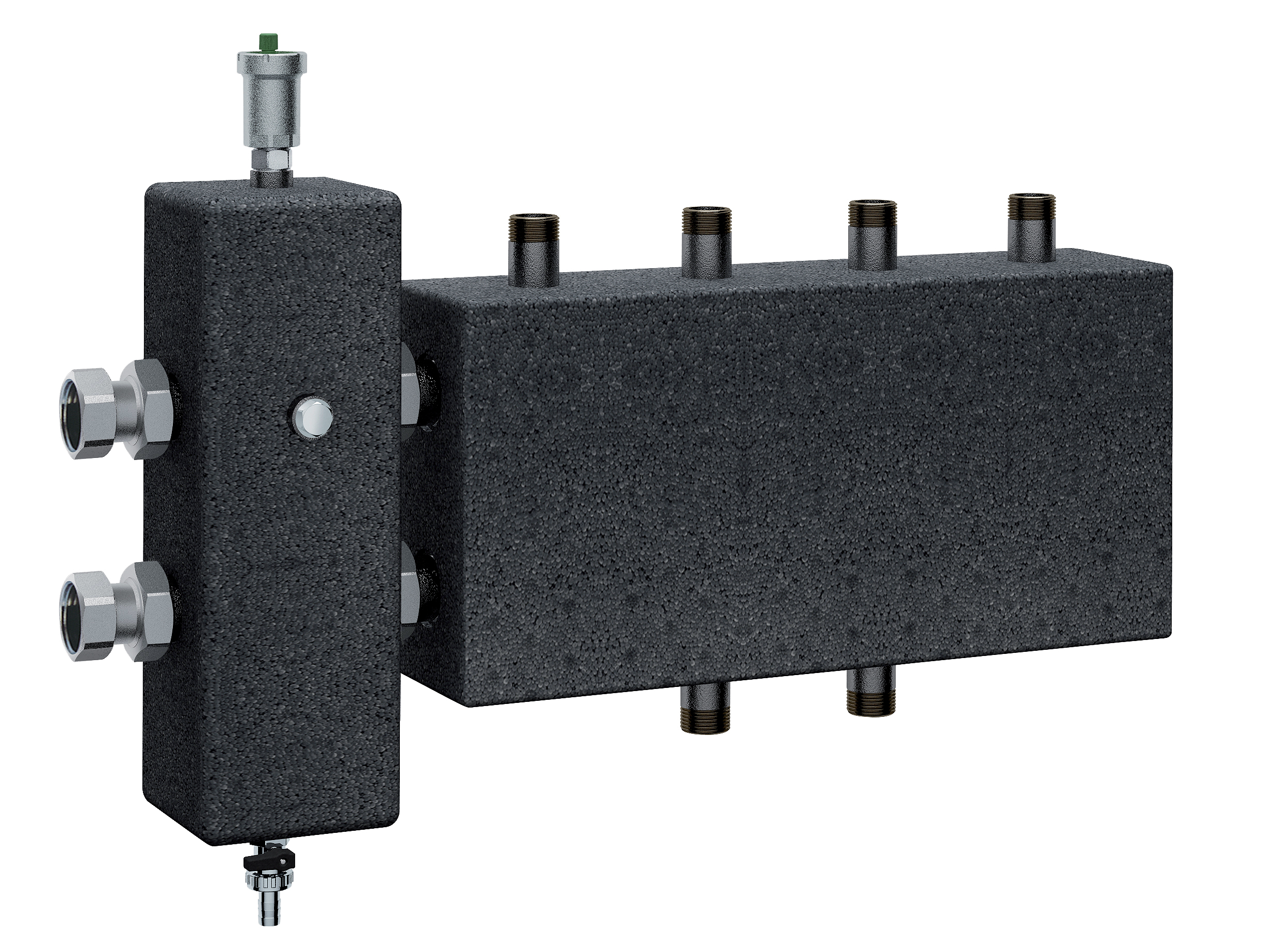 Блок: гидрострелка 1 1/4" и коллектор 1”(НР) для ГБМ (3+1)