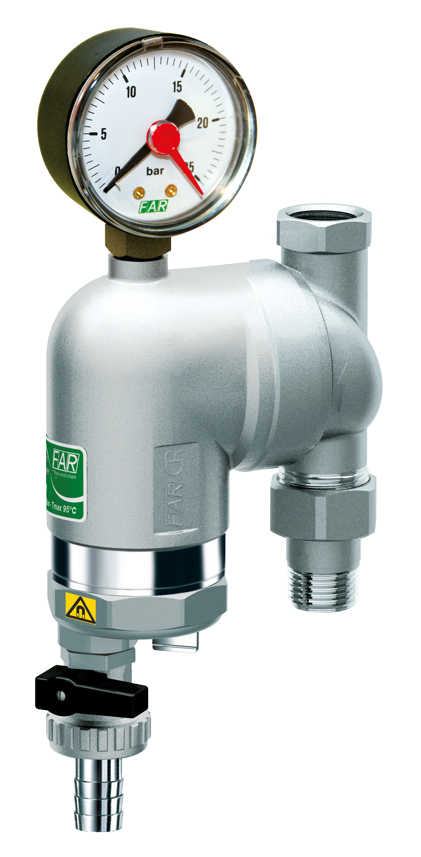 Фильтр 100мкм, с магн.встав., с манометром,  Max: 95 °C, 25 бар, поворот.соед. 1/2" ВР-НР