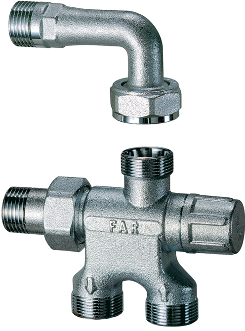 Узел нижн. подкл. с зап. вентилем и верх. угольником , к радиатору 1/2" (для 1-х систем)