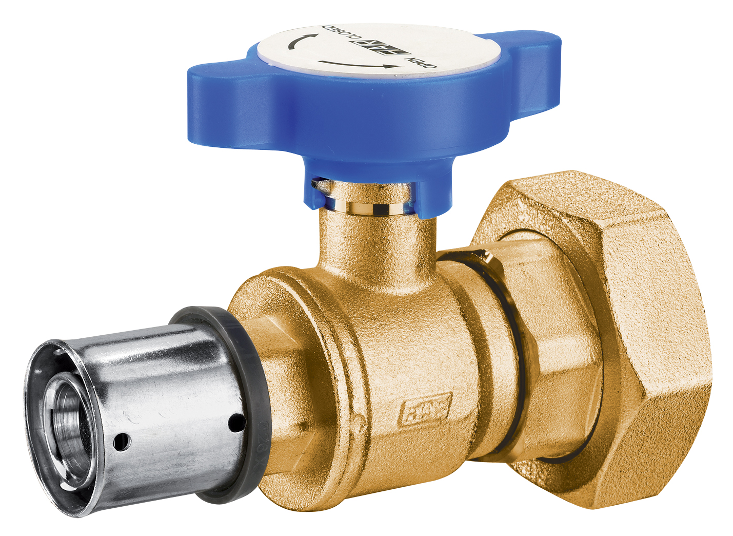 Кран шар. под термометр, латун.,1"1/2 (накидн.гайка-Ø26X3) красн.ручка