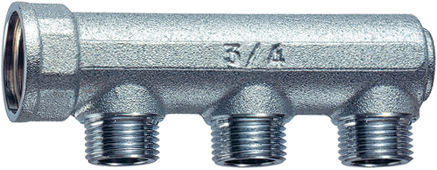 Коллектор концевой 1"ВР с 3 отвод. 1/2"НР, межосев.36мм