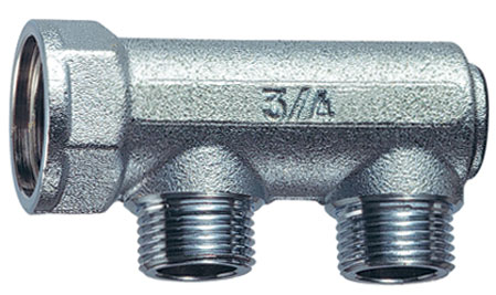 Коллектор концевой 1"ВР с 2 отвод. 1/2"НР, межосев.36мм