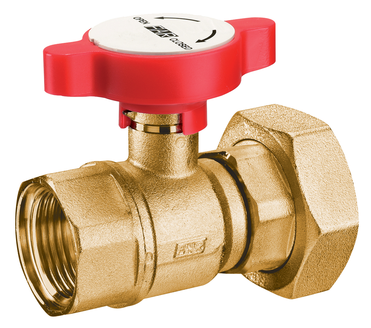 Кран шар., 1"х1 1/2", латунный, с накидн. гайкой, синяя ручка