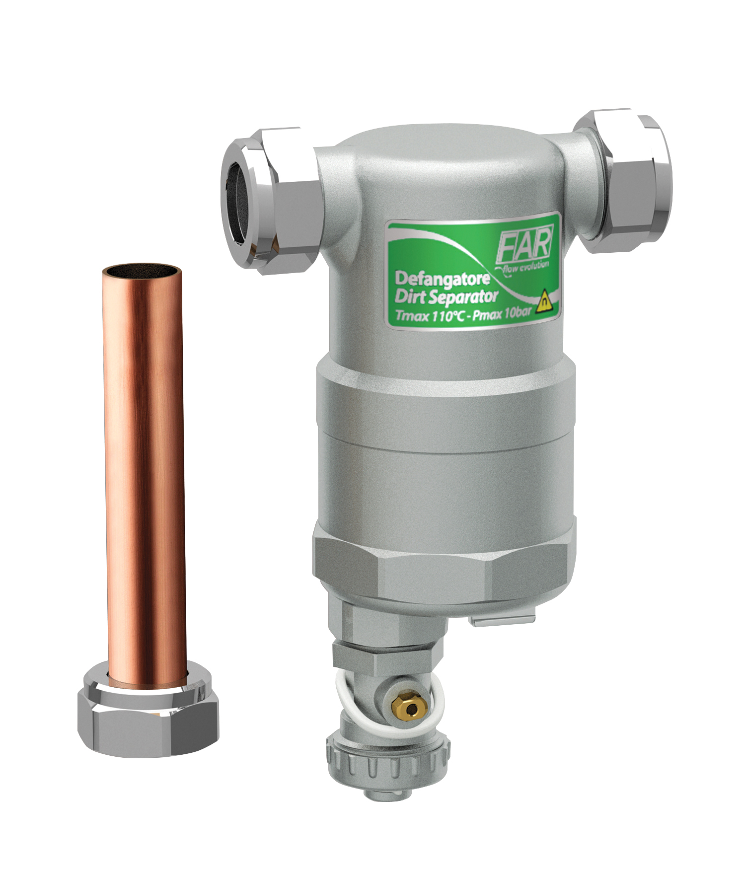 Сепаратор шлама (дешламатор) COMPACTFAR с магн., в комплекте - 2шт.медн.труб.Ду=18мм 100мм, 2шт - гайки Ду18 мм 3/