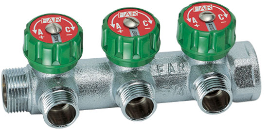 Коллектор регулирующий 1" (ВР-НР) с 3 отв. 3/4"EU с вставкой под плоское уплотнение